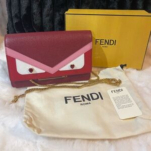 Looks New Fendi Monster Chain Wallet Bag – Bijou Red Leather (Mint Condition)